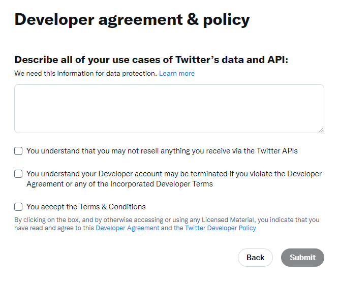 Developer and agreement policy